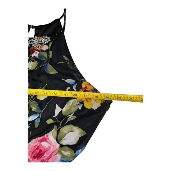 Crystal Doll Maxi Dress Womens XL black Floral Beaded Neck Sleeveless Lined NWT - Picture 9 of 13